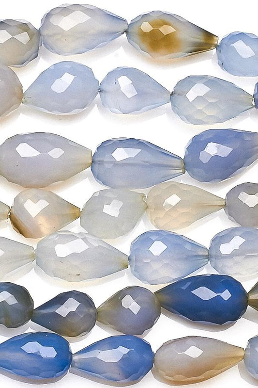Chalcedony Blue Drop Cut Faceted Heat Treated Beads