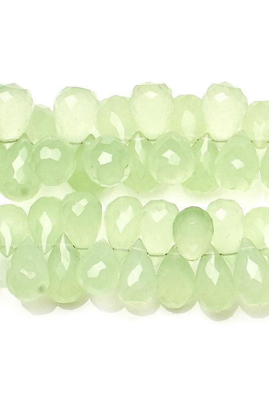 Chalcedony Green Drops Faceted Heat Treated Beads