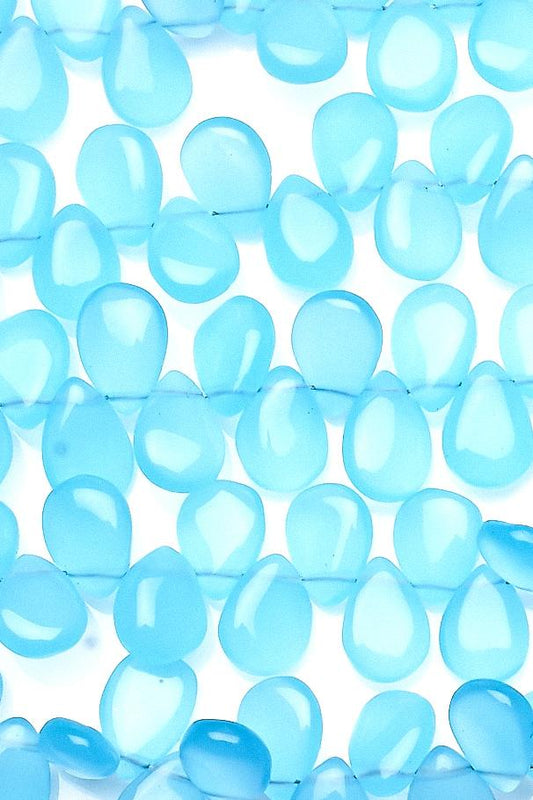 Chalcedony Blue Pear Smooth Heat Treated Beads