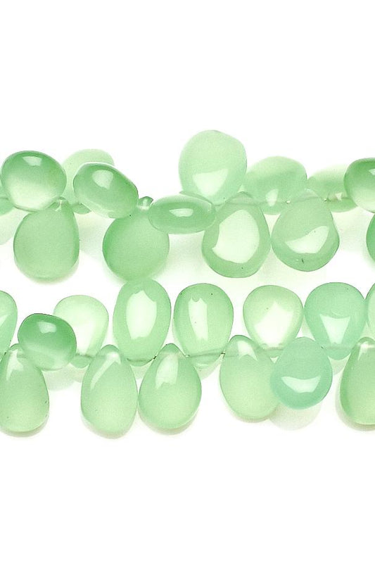 Chalcedony Green Pear Smooth Heat Treated Beads
