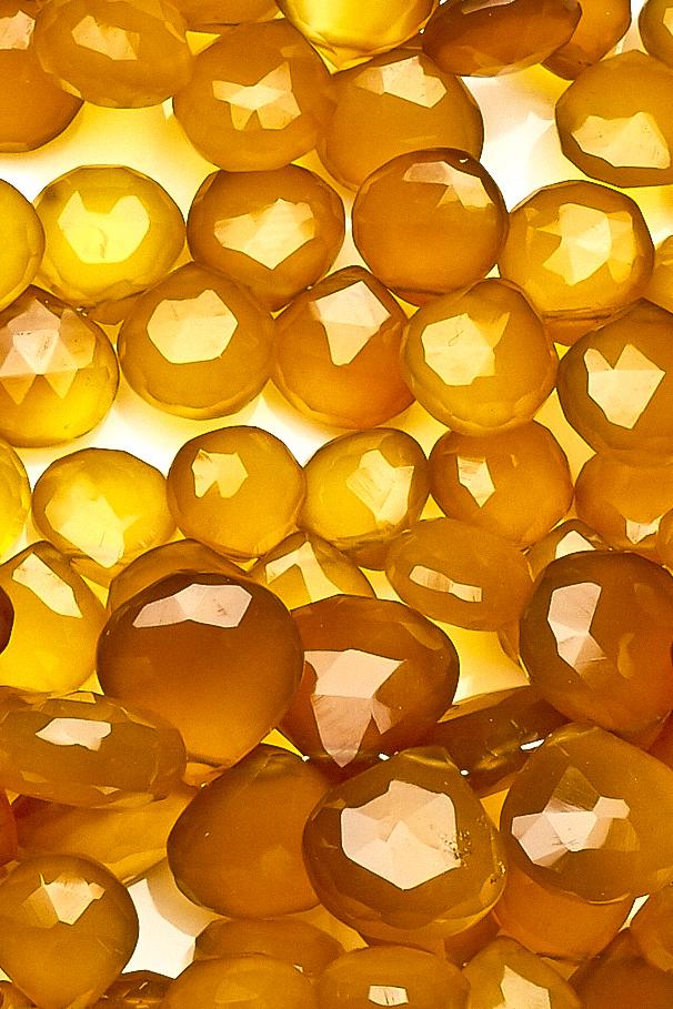 Chalcedony Yellow Heart  Faceted Heat Treated Beads