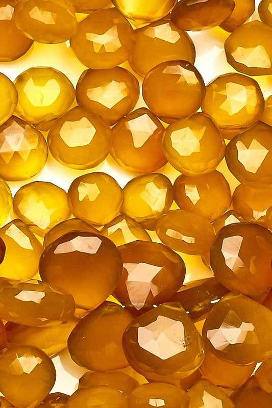 Chalcedony Yellow Heart  Faceted Heat Treated Beads