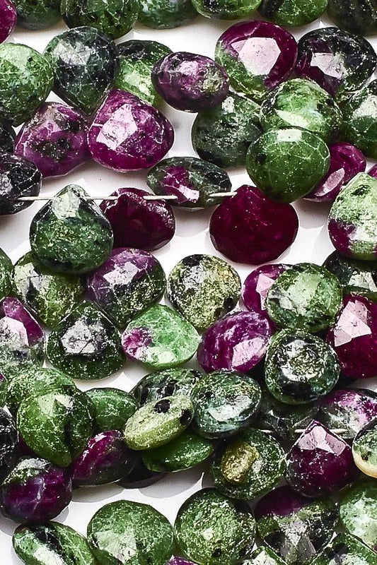 Ruby Zoisite Green / Red Heart Faceted Natural Beads