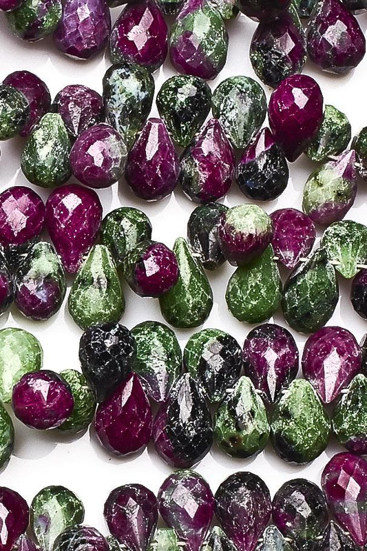 Ruby Zoisite Green / Red Drops Faceted Natural Beads