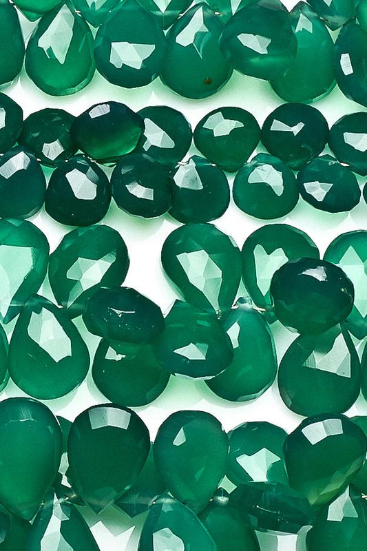 Chalcedony Green Pear Faceted Heat Treated Beads