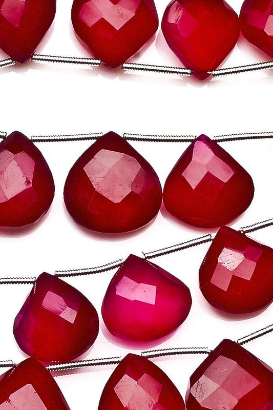 Chalcedony Pink Heart Faceted Heat Treated Beads