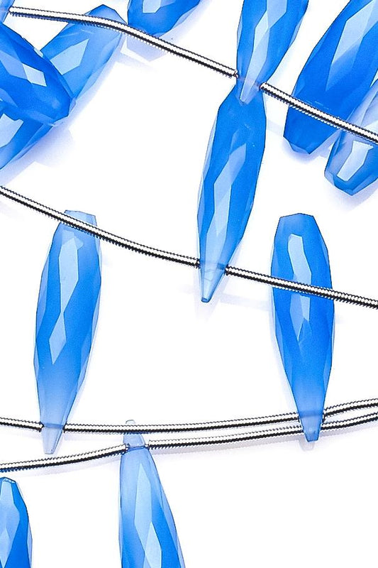 Chalcedony Blue Drop Faceted Heat Treated Beads
