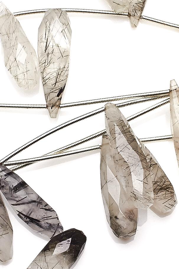 Black Rutile Grey Drop Faceted Natural Beads