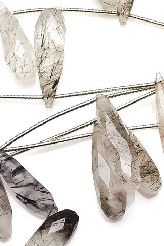 Black Rutile Grey Drop Faceted Natural Beads