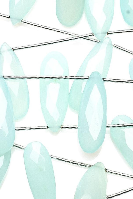 Aqua Chalcedony Blue Long Pear Faceted Beads
