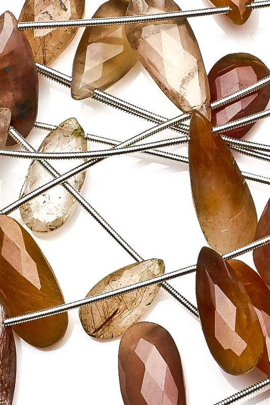 Jasper Brown / White Pear Faceted Natural Beads