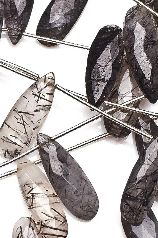 Black Rutile Grey Pear Faceted Natural Beads