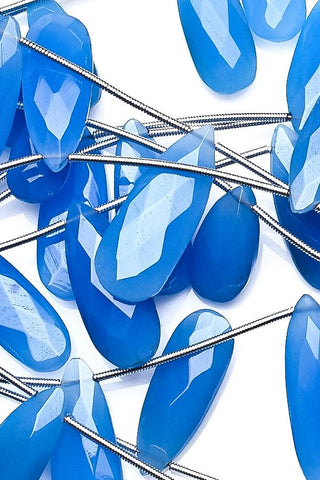 Chalcedony Blue Pear Faceted Heat Treated Beads