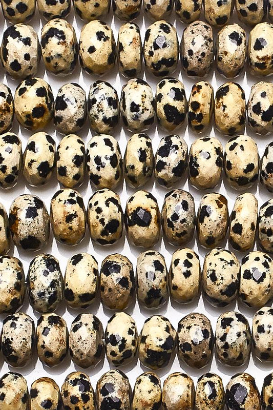 Dalmation Jasper Cream Rondelle Faceted Natural Beads