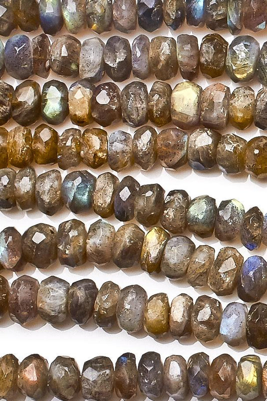Labradorite Grey Rondelle Faceted Natural Large Beads