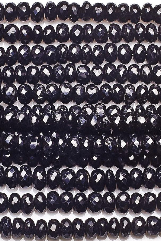 Black Spinel Black  Rondelle Faceted Natural Beads