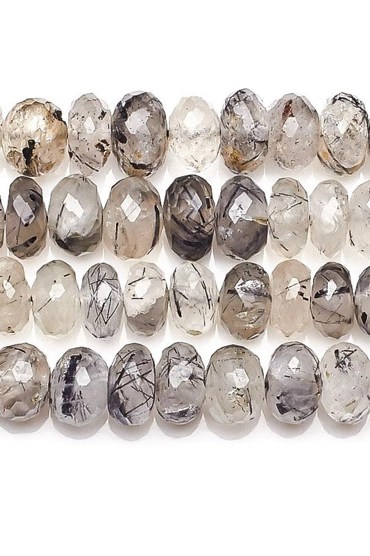 Black Rutilated Quartz Black Rondelle Faceted Natural Medium Beads