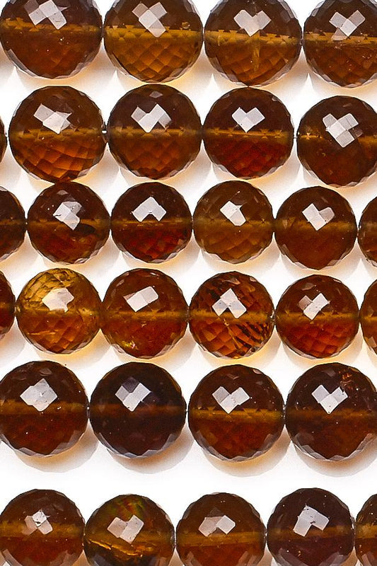 Lemon Citrine Dark Brown Round Faceted Natural Beads