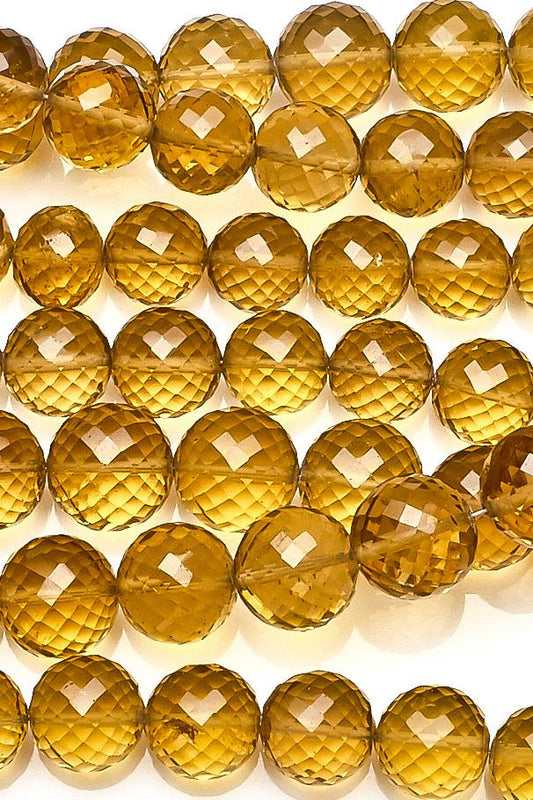 Lemon Quartz Yellow Round Faceted Natural Beads