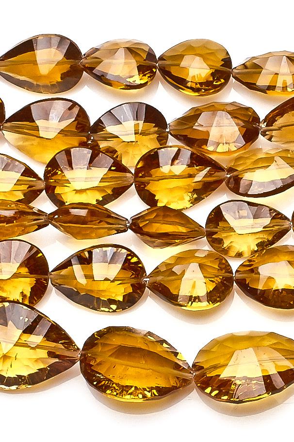 Lemon Citrine Dark Yellow Pear-Laser Cut Faceted Natural Beads