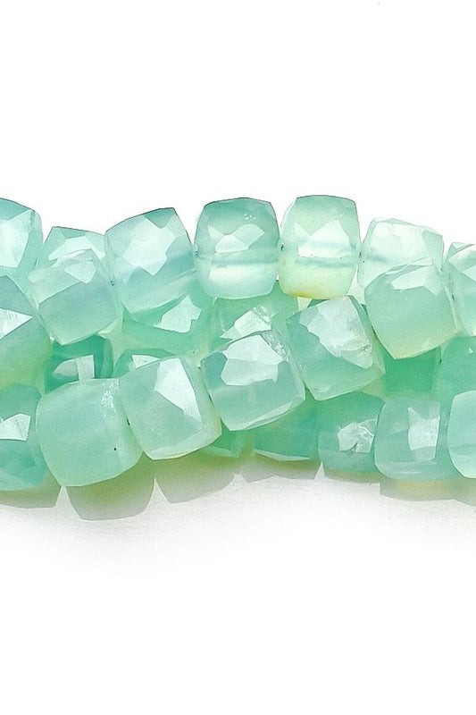 Chalcedony Green Cube Faceted Heat Treated Beads