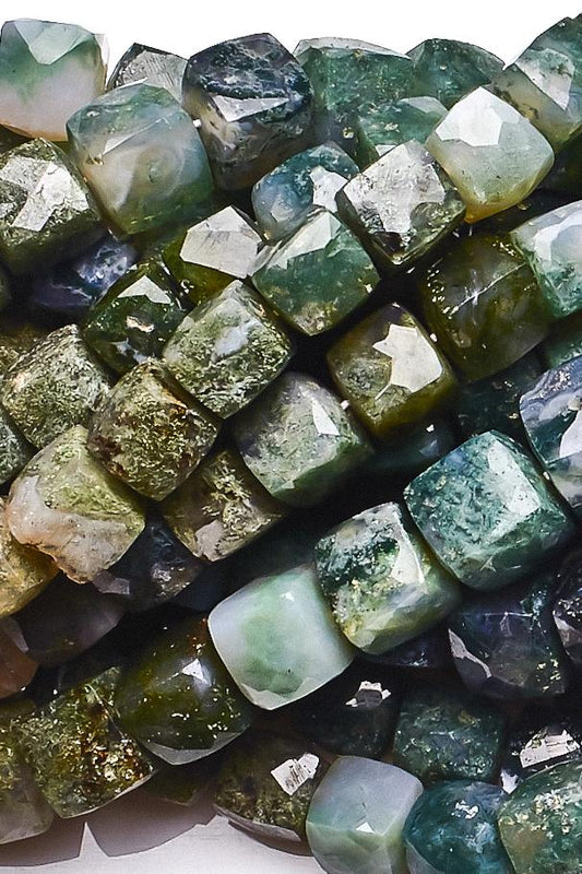 Agate Shaded Green Cube Faceted Natural Beads