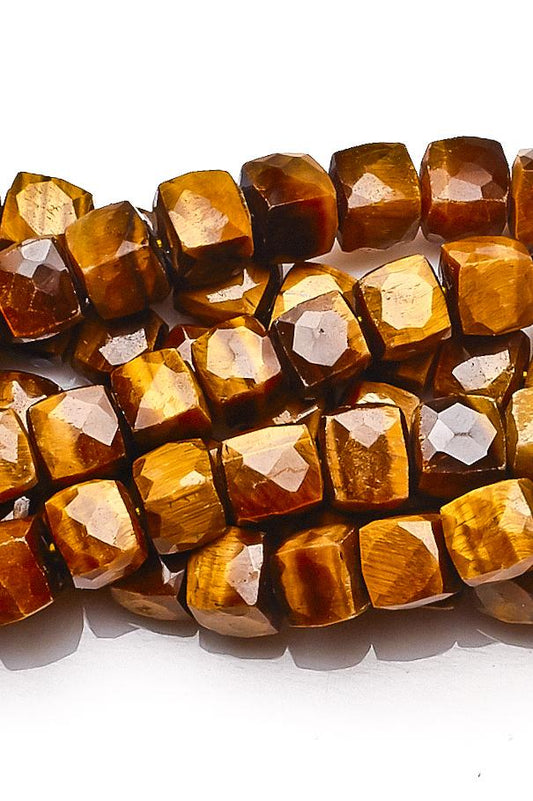 Tiger Eye Brown Cube Faceted Natural Beads