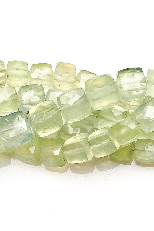 Prehnite Green Cube Faceted Natural Beads