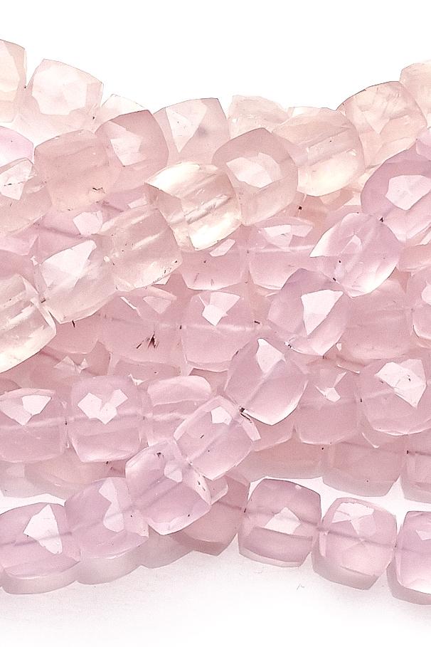 Rose Quartz Pink Cube Faceted Natural Beads