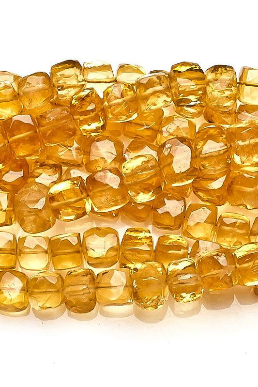 Citrine Yellow Cube Faceted Natural Beads