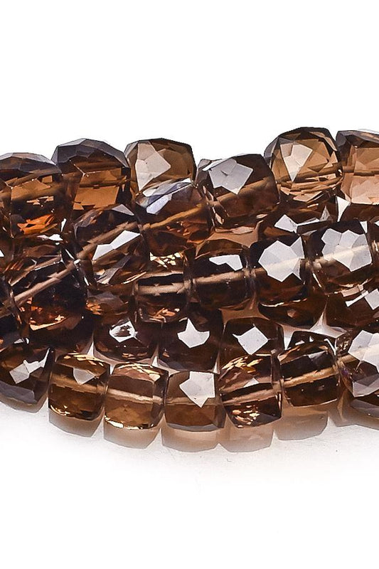 Smoky Quartz Brown Cube Faceted Natural Beads