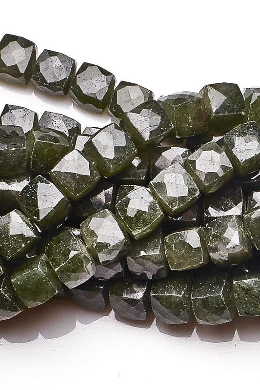 Agate Deep Green Cube Faceted Natural Beads