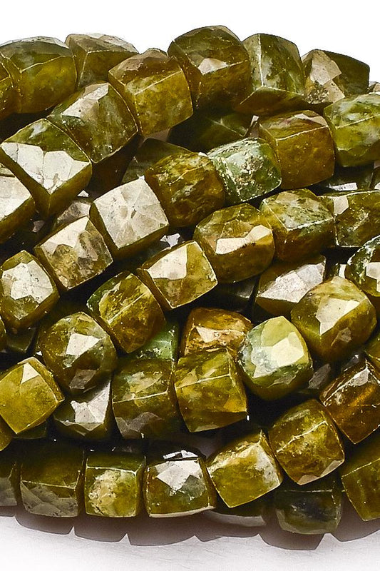 Green Garnet Green Cube Faceted Natural Beads