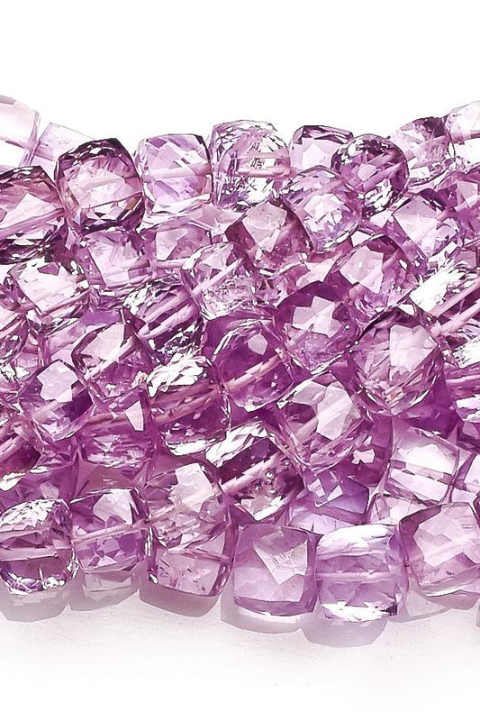 Pink Amethyst Light Pink Cube Faceted Natural Beads