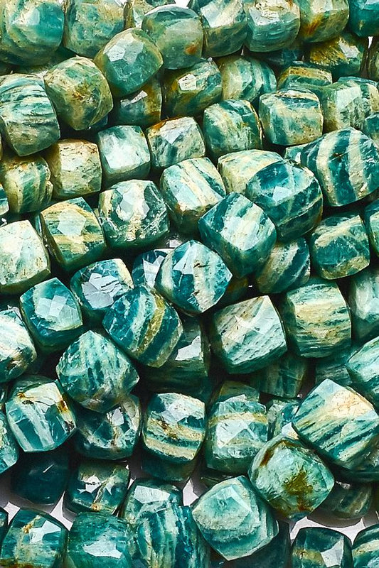Amazonite Green Shaded Cube Faceted Natural Beads