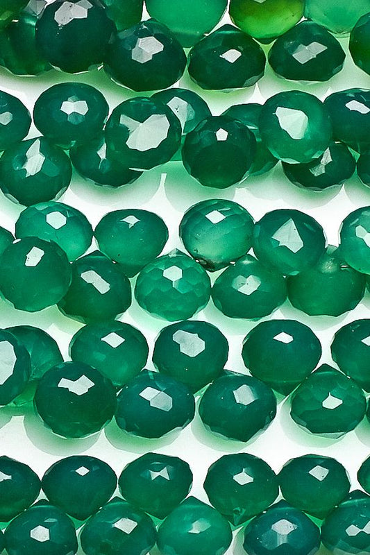 Green Onyx Dark Green Onion 10 mm Faceted Natural Beads 8 Inches Strands
