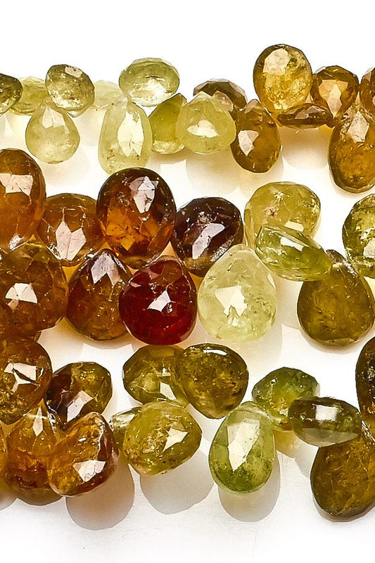 Grossular Garnet Shaded Green Pear Faceted Natural Beads