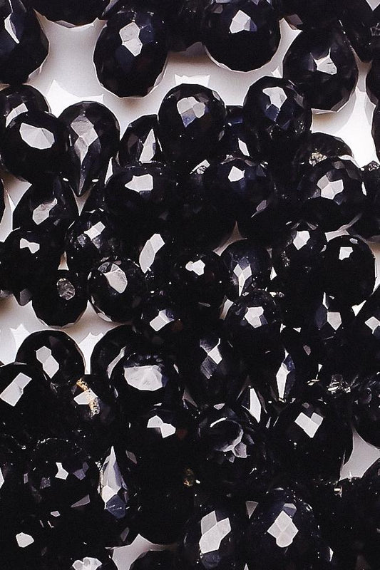 Black Spinel Black Drop Faceted Natural Beads