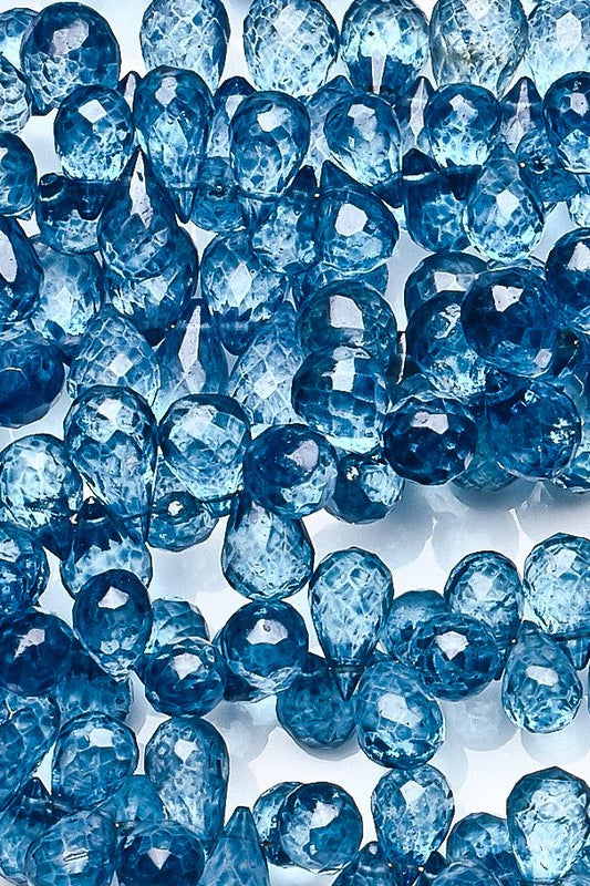 Crystal Quartz Blue Drop Faceted Coating Beads
