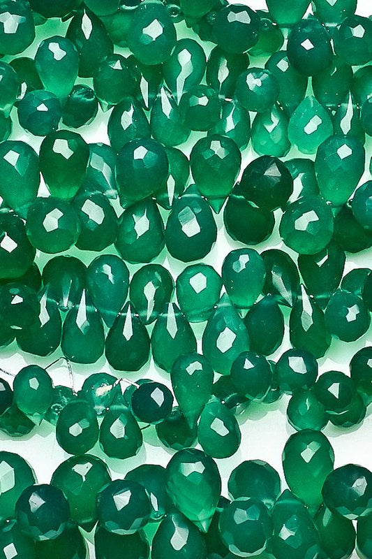Green Onyx Dark Green Drop Faceted Natural Beads