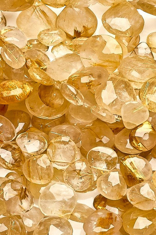 Golden Rutile Shaded Yellow Heart Faceted Natural Beads