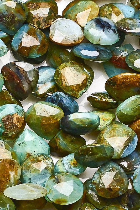 Peru Opal Green Shaded Heart Faceted Natural Beads