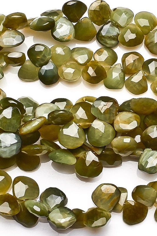 Cats Eye Shaded Green Heart Faceted Natural Beads