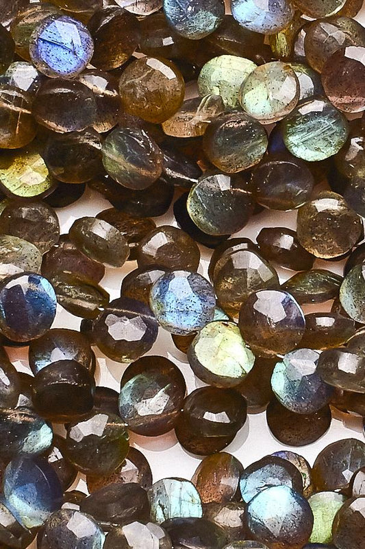 Labradorite Grey Coin Faceted Natural Beads