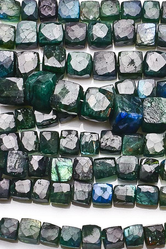 Labradorite Green Cube Faceted Dyed Beads