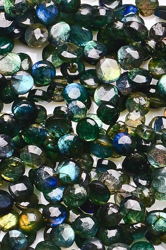 Labradorite Green Coin Faceted Dyed Beads