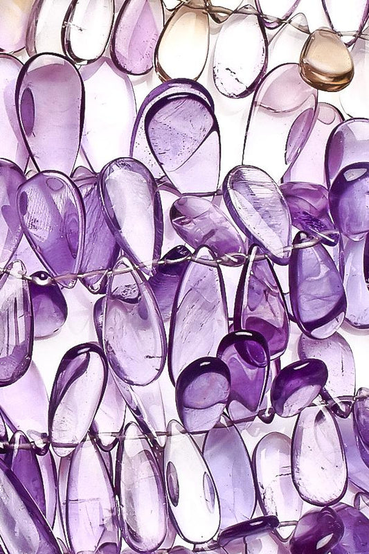 Amethyst Dark Purple Pear Smooth Natural Beads