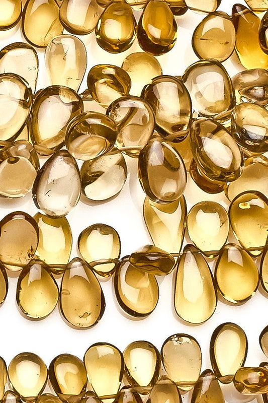 Lemon Citrine Yellow Pear Smooth Natural Beads