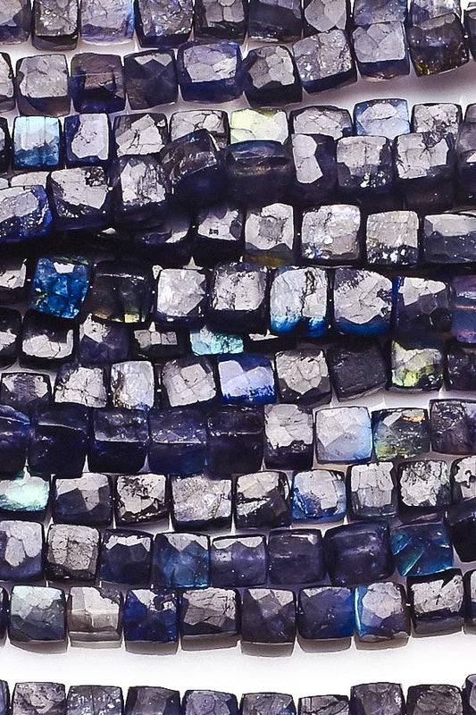 Labradorite Blue Cube Faceted Heat Treated Beads