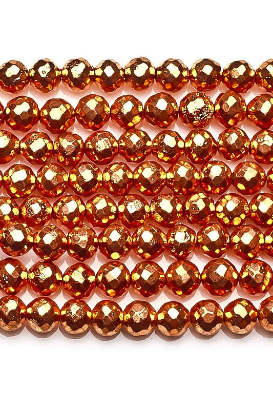 Pyrite Copper Round Faceted Coating Beads